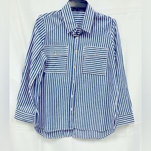 Pinstripe, long sleeve blue blouse